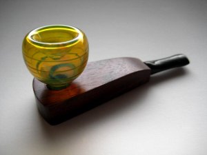 画像2: グラス火皿ウッドパイプ/glass bowl wood pipe