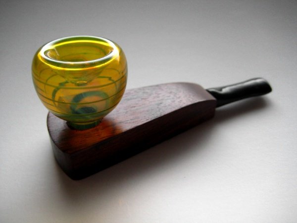 画像2: グラス火皿ウッドパイプ/glass bowl wood pipe (2)